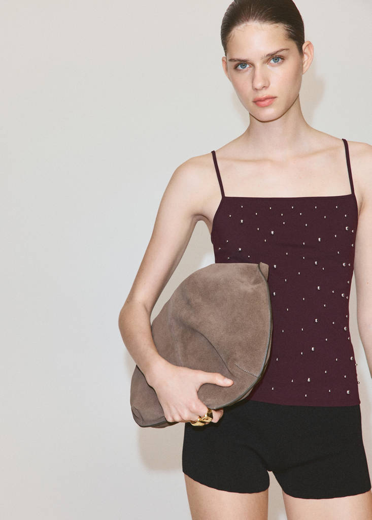 Sparkly top with fine straps — Brown