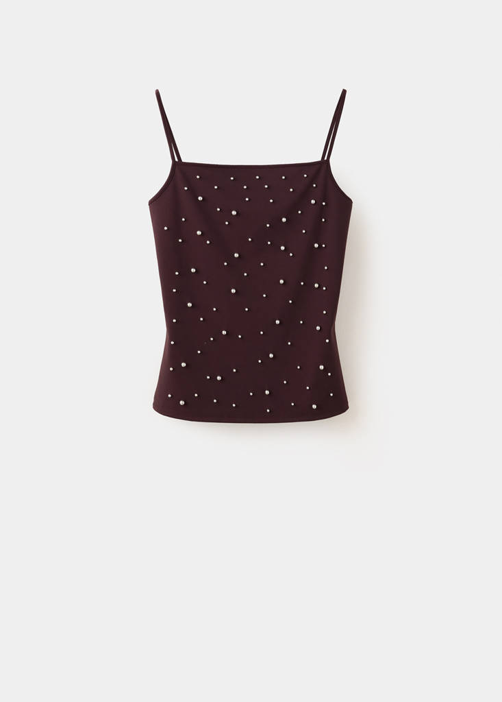 Sparkly top with fine straps — Brown