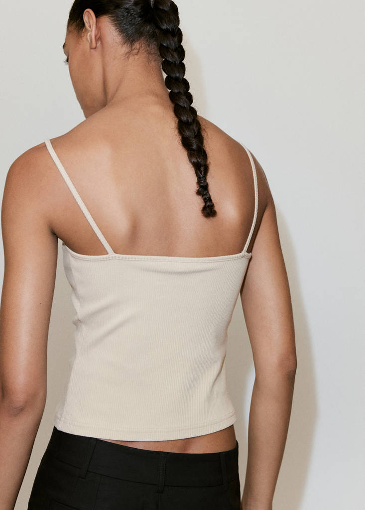 Fitted top with lace detail — Sand