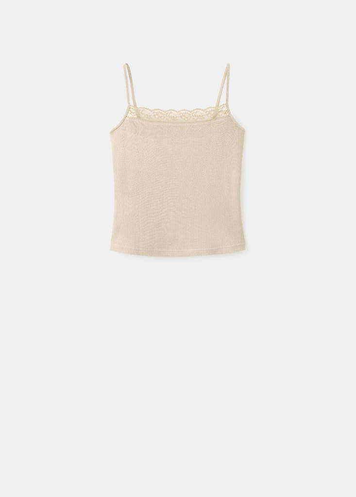 Fitted top with lace detail — Sand