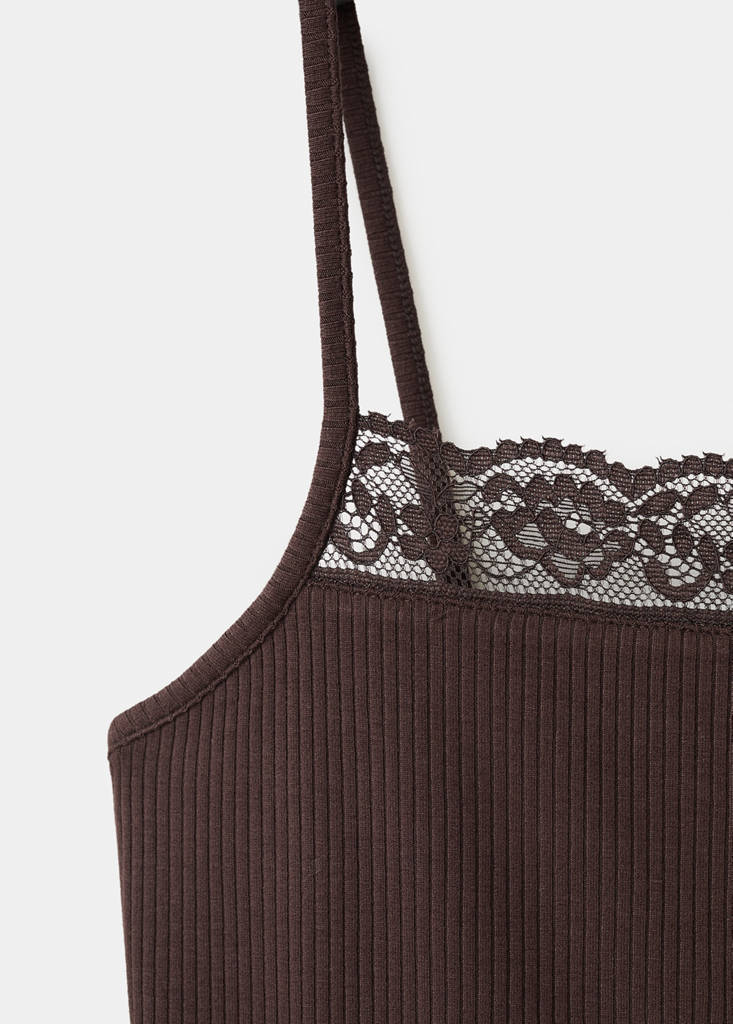Fitted top with lace detail — Brown