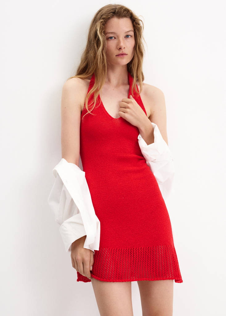 Halter knit dress — Red