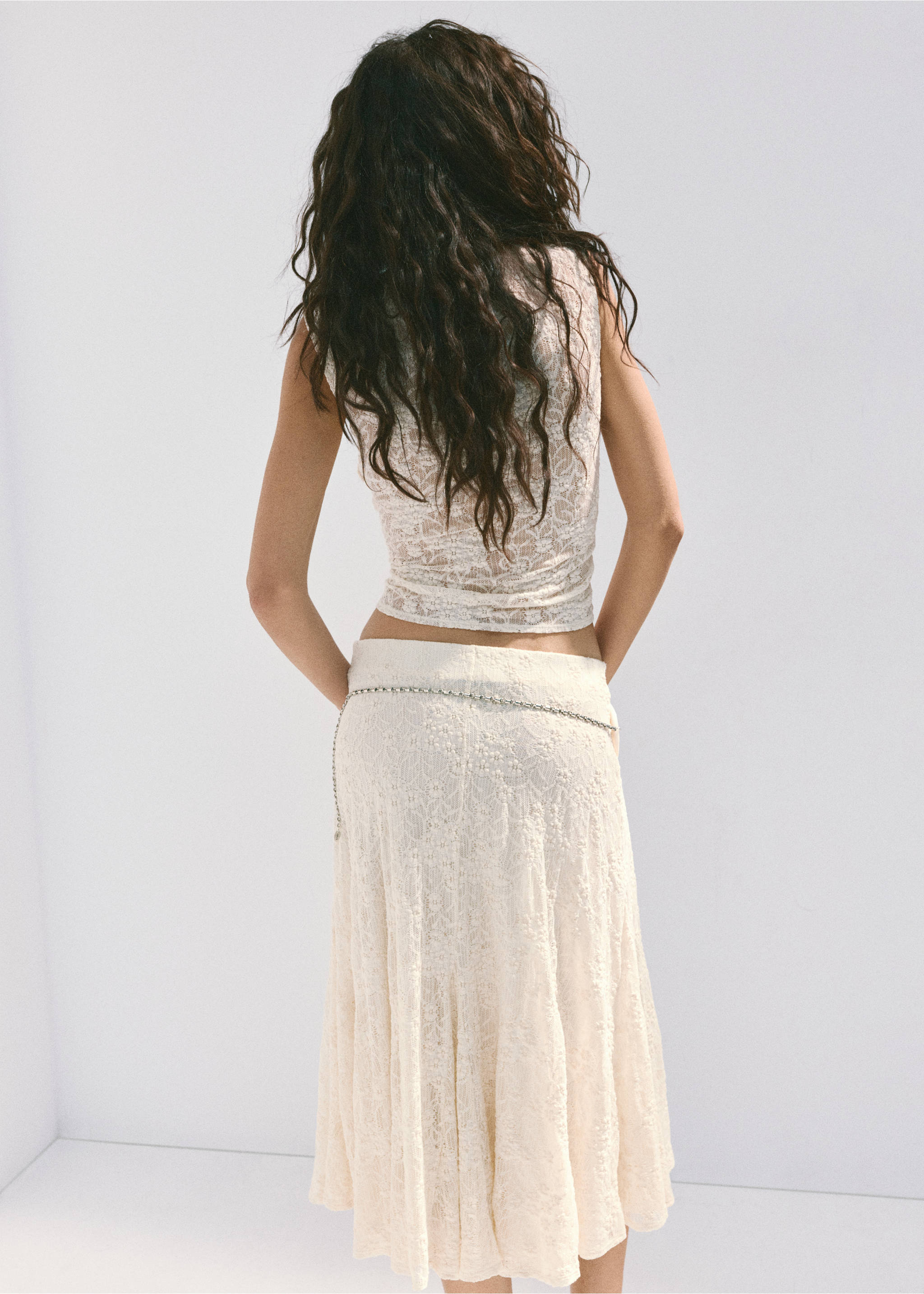 Midi skirt with broderie anglaise details - Reverse of the article, Off White. Ref: 37062531-00.