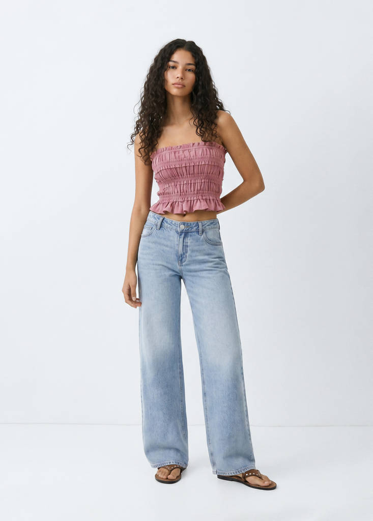 Ruched strapless top — Pastel Pink