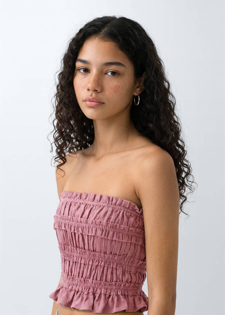 Ruched strapless top — Pastel Pink