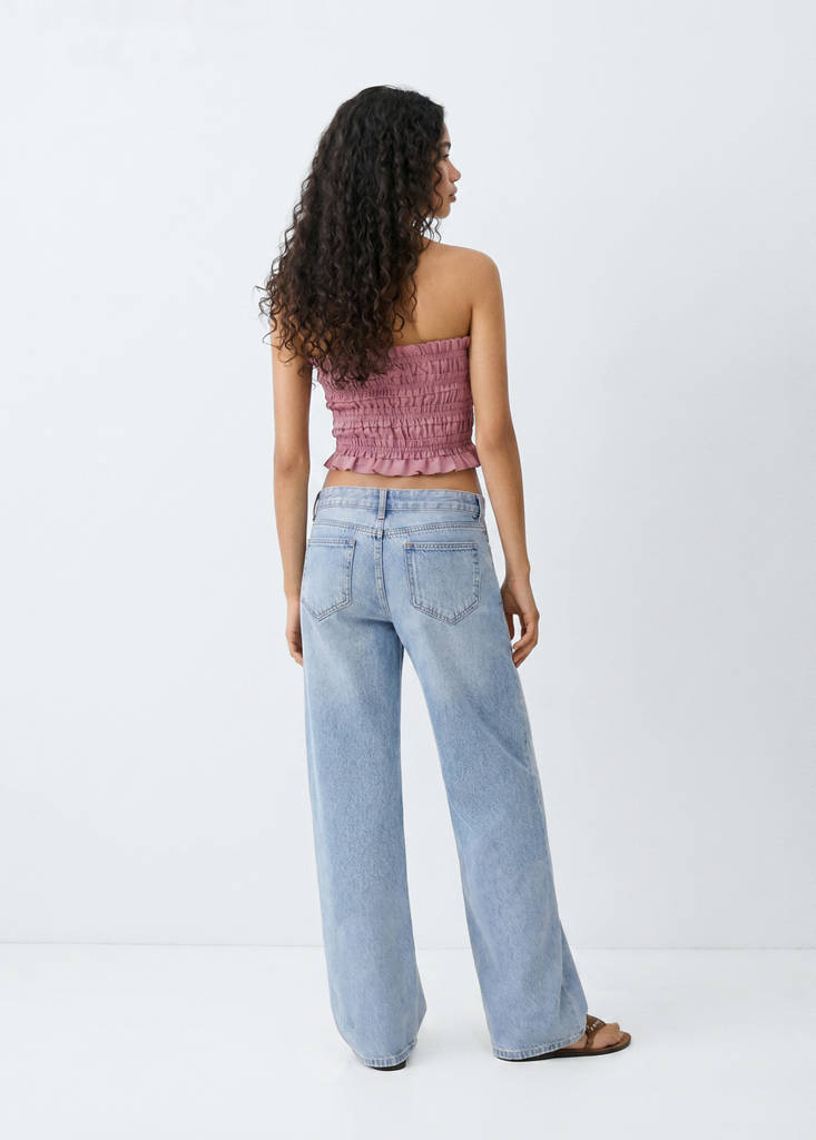 Ruched strapless top — Pastel Pink