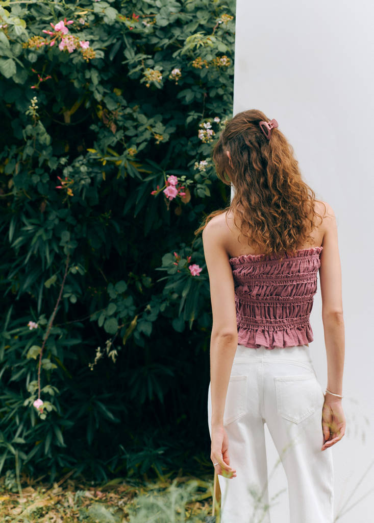 Ruched strapless top — Pastel Pink