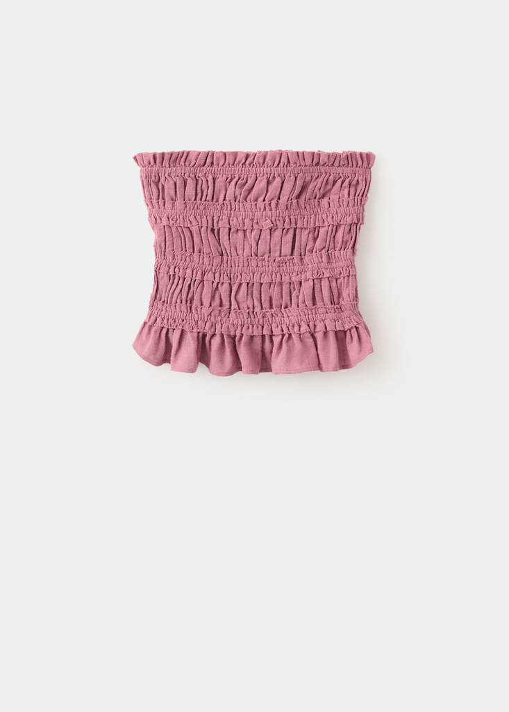 Ruched strapless top — Pastel Pink