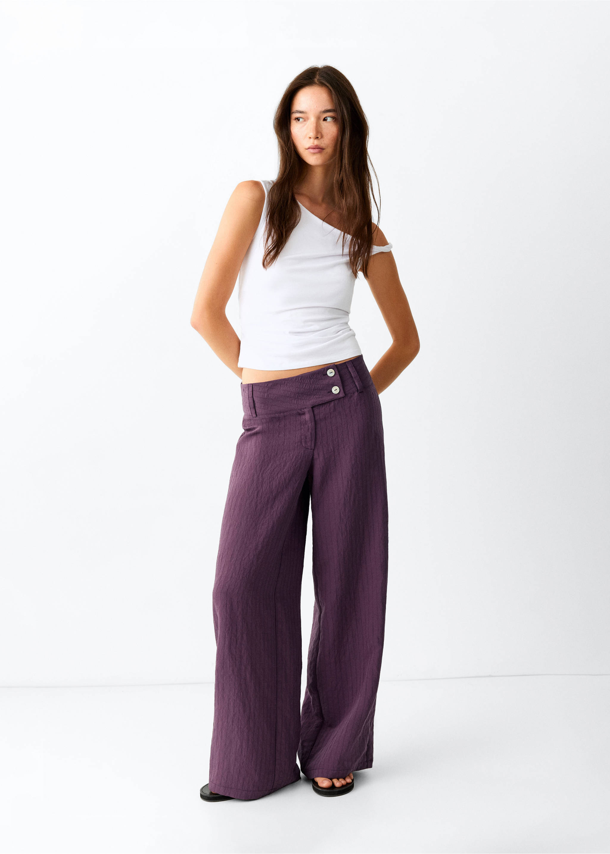 Low waist textured trousers - General plane, Purple. Ref: 37062538-00.
