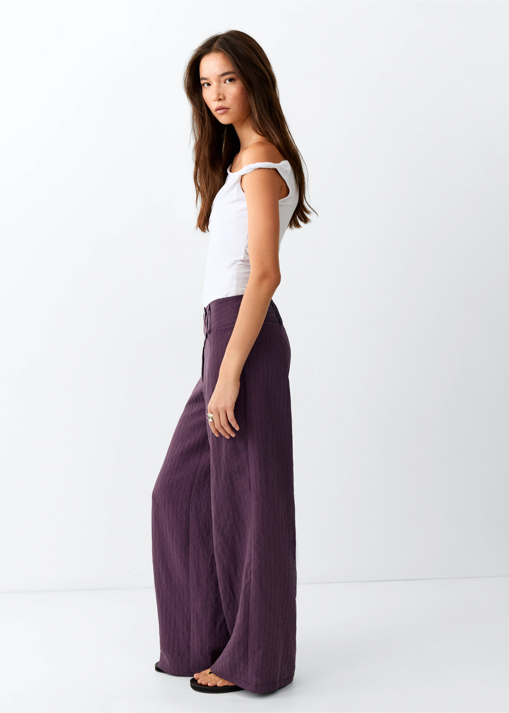 Low waist textured trousers - Medium plane, Purple. Ref: 37062538-00.