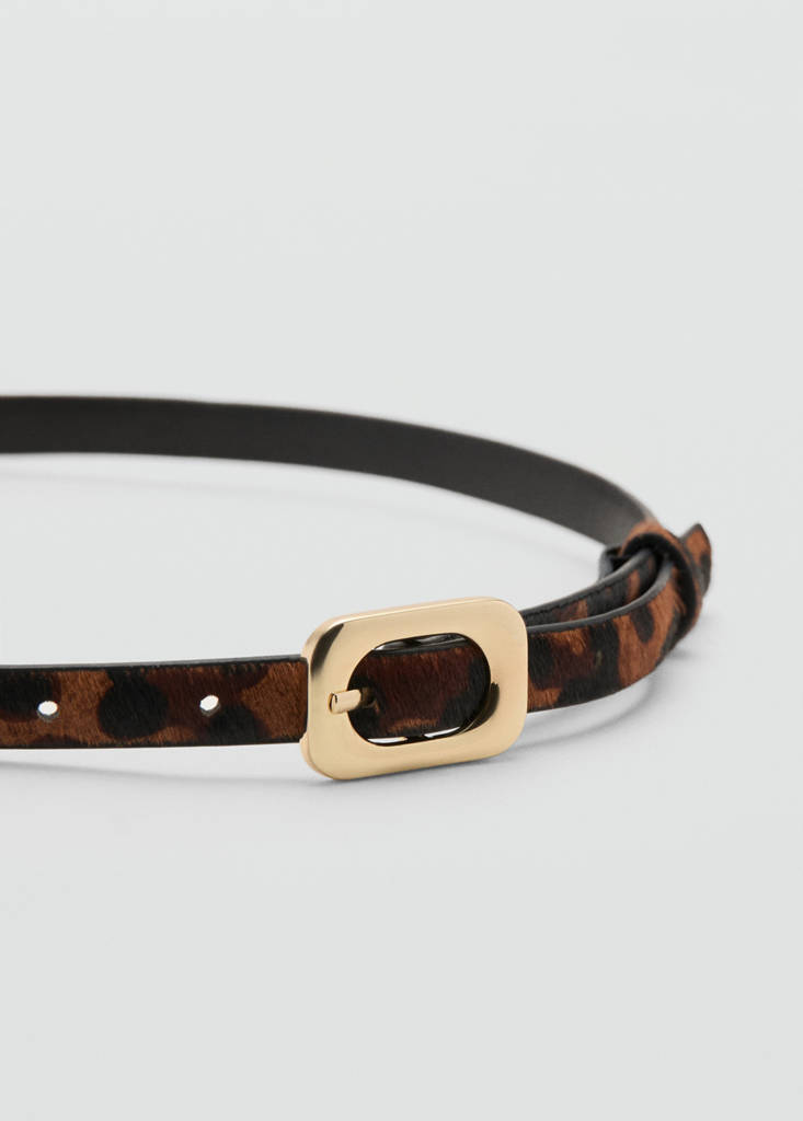 Leopard-print leather belt — Chocolate