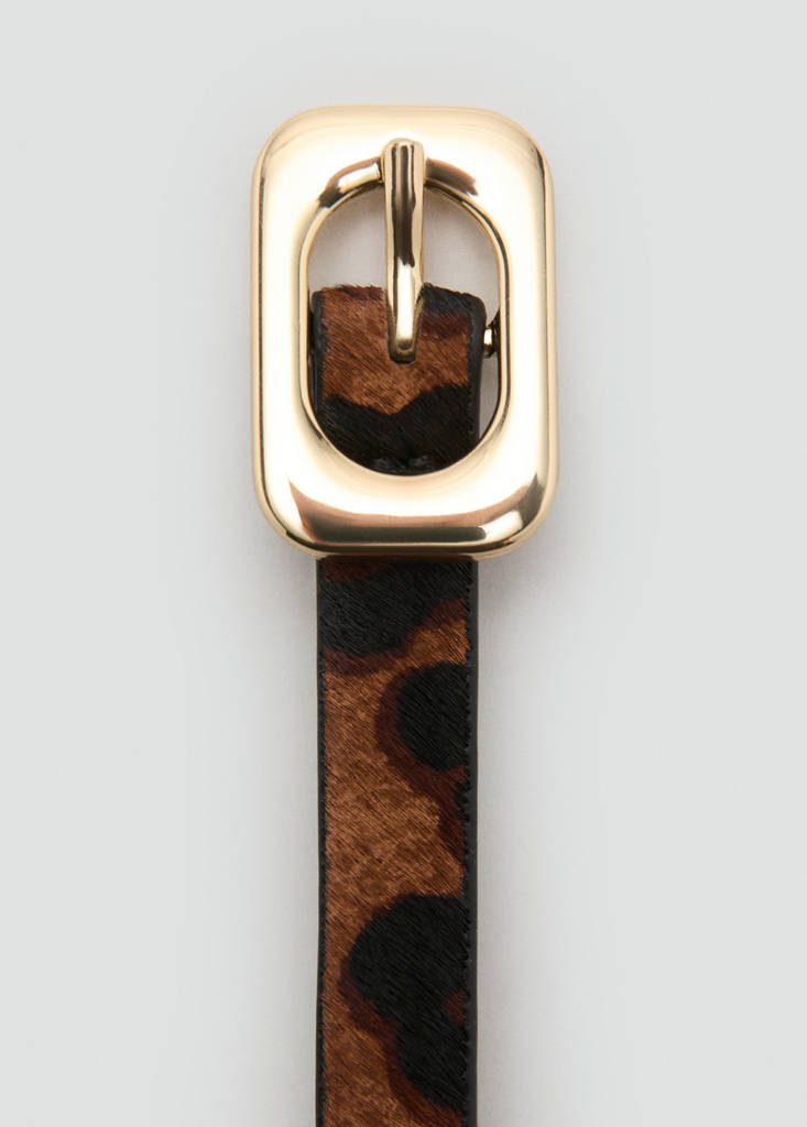 Leopard-print leather belt — Chocolate