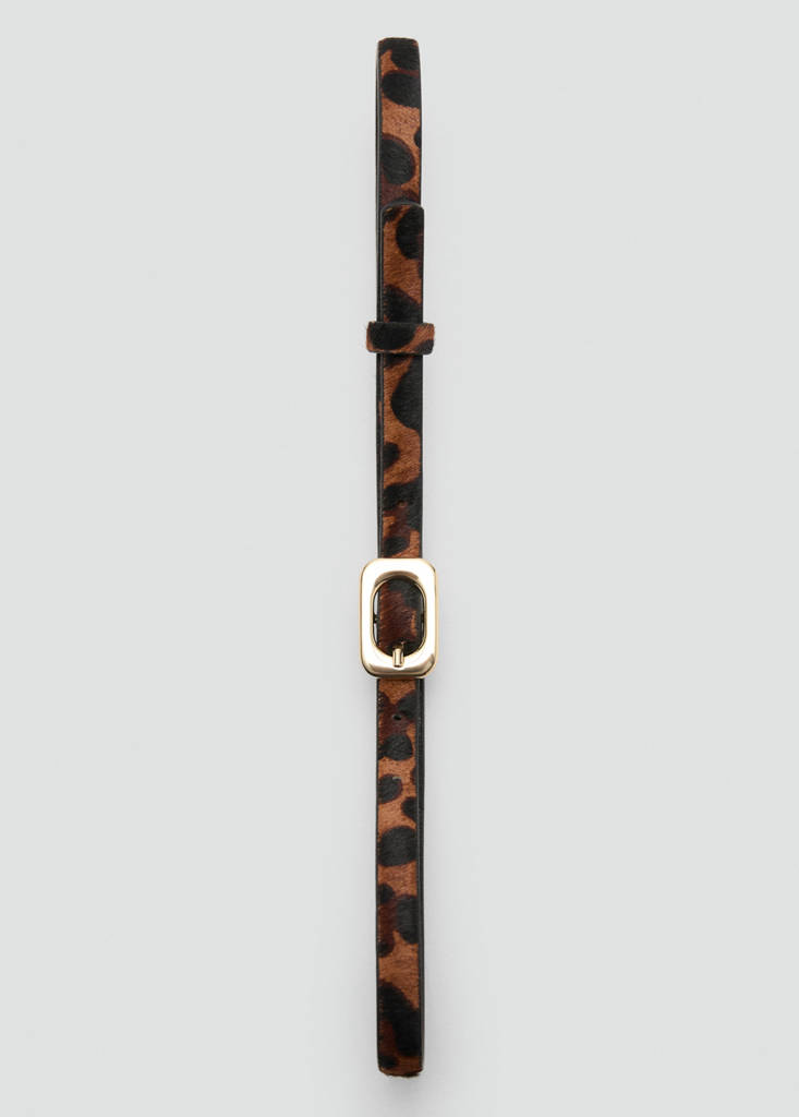 Leopard-print leather belt — Chocolate
