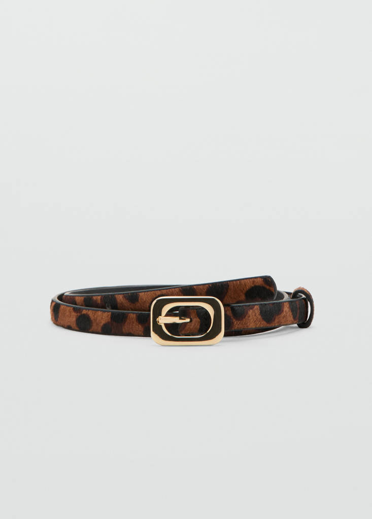 Leopard-print leather belt — Chocolate
