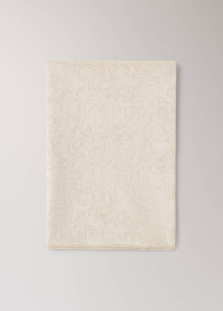 Jacquard resin-coated tablecloth with overlock for 6 to 8 people — Light/Pastel Brown