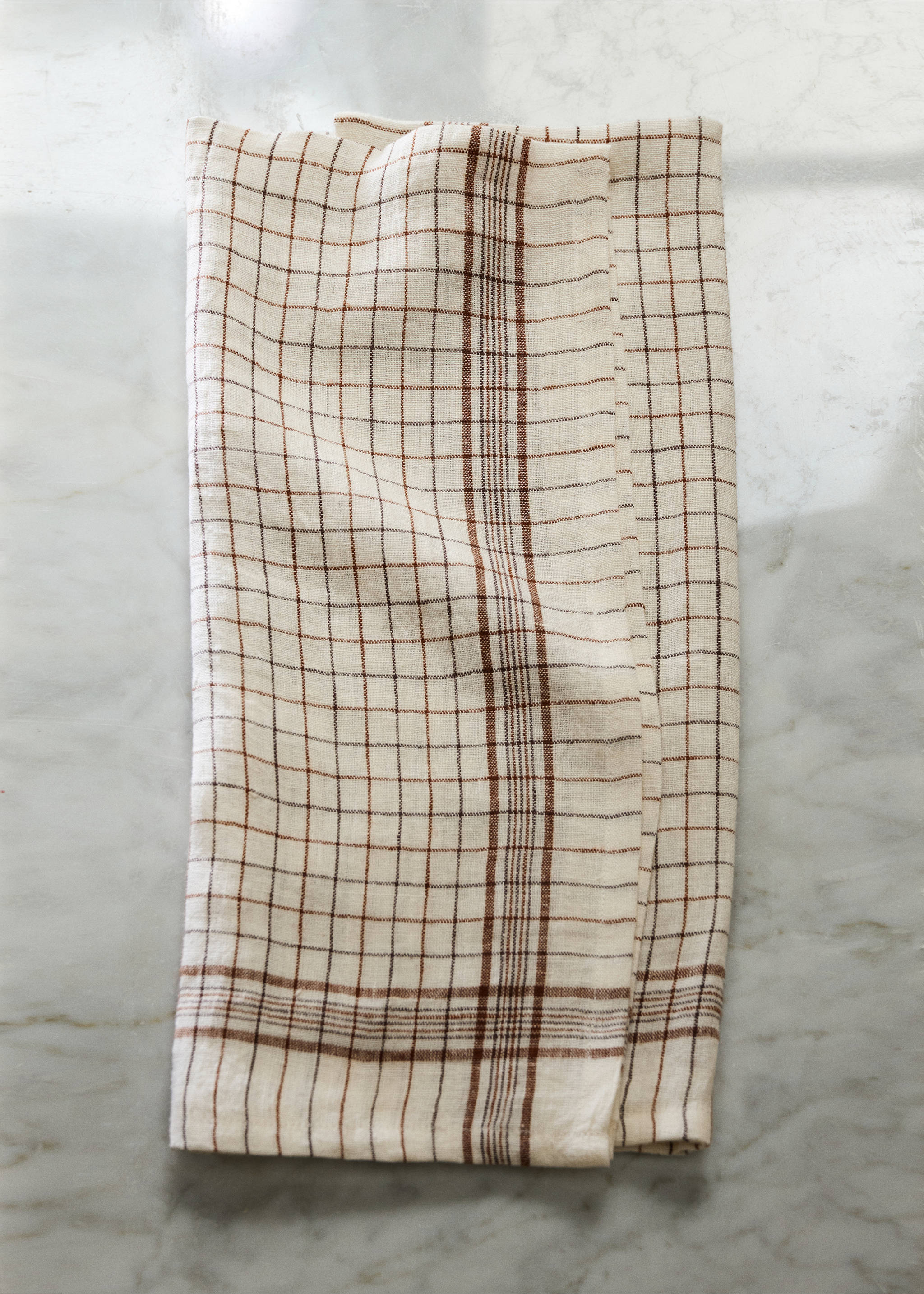 Cotton checked kitchen towel - General plane, Brown. Ref: 37062553-00.