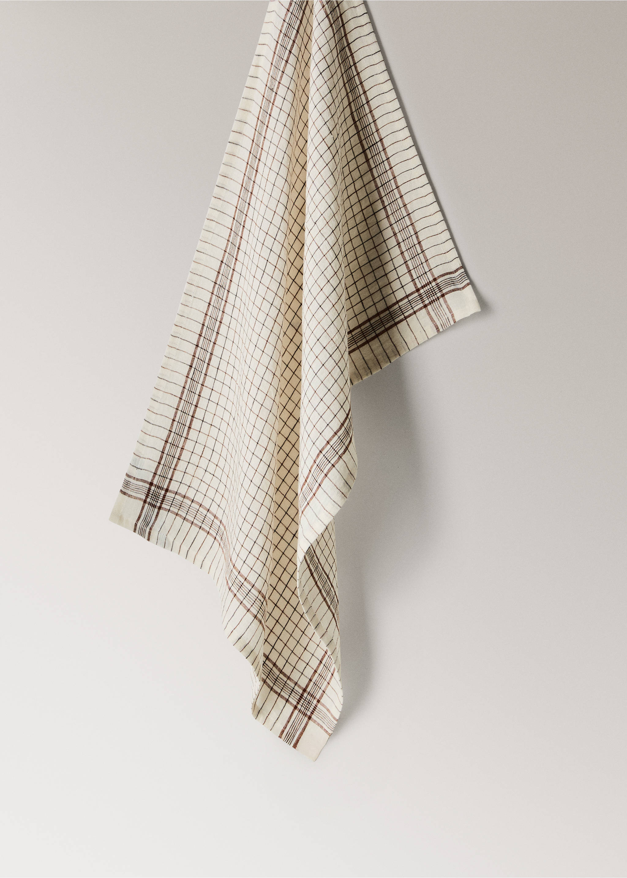 Cotton checked kitchen towel - Article without model, Brown. Ref: 37062553-00.