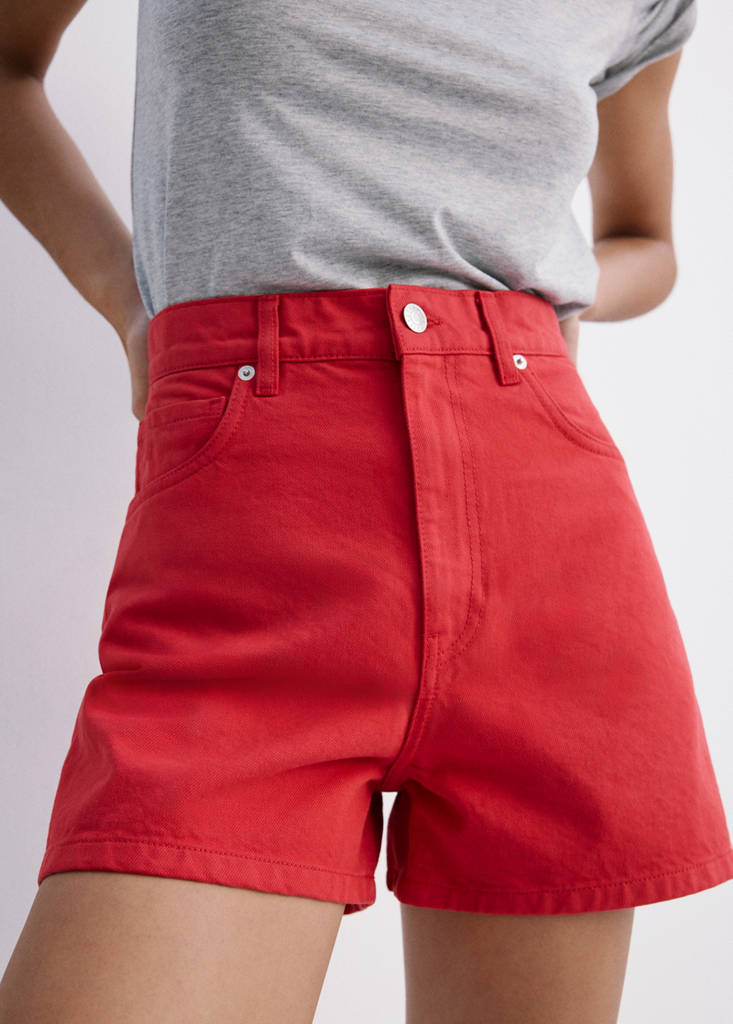 High-rise denim shorts — Red