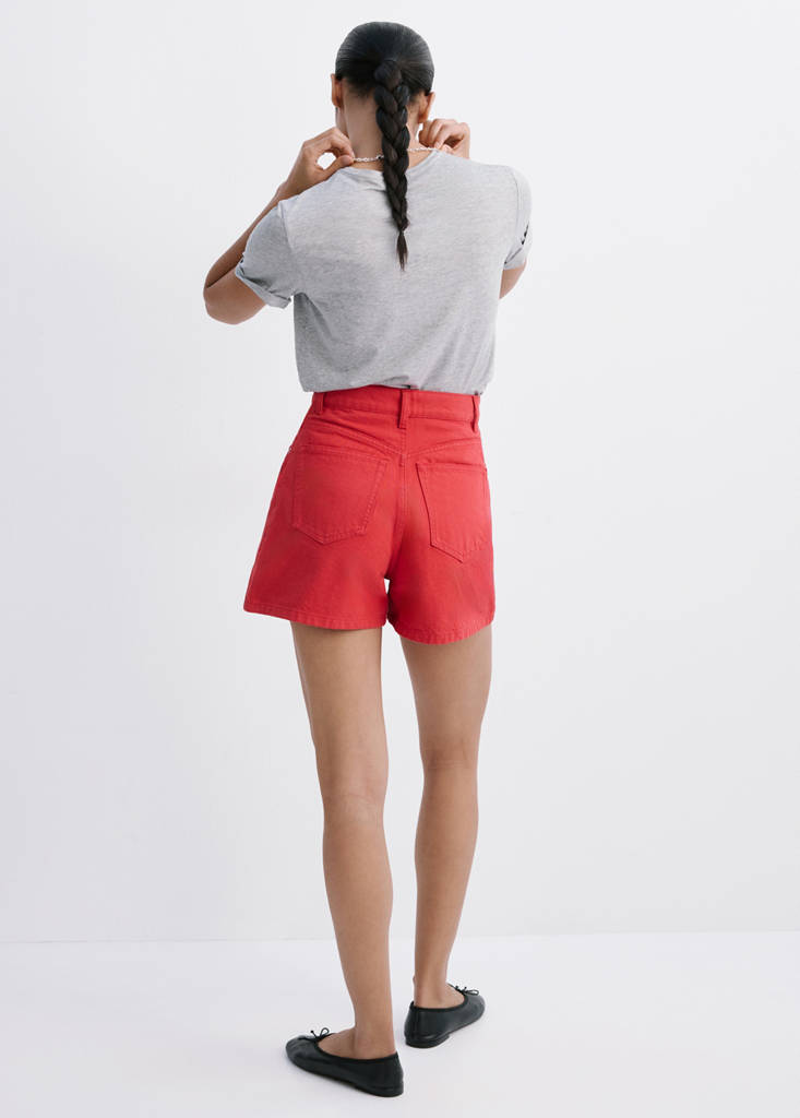 High-rise denim shorts — Red