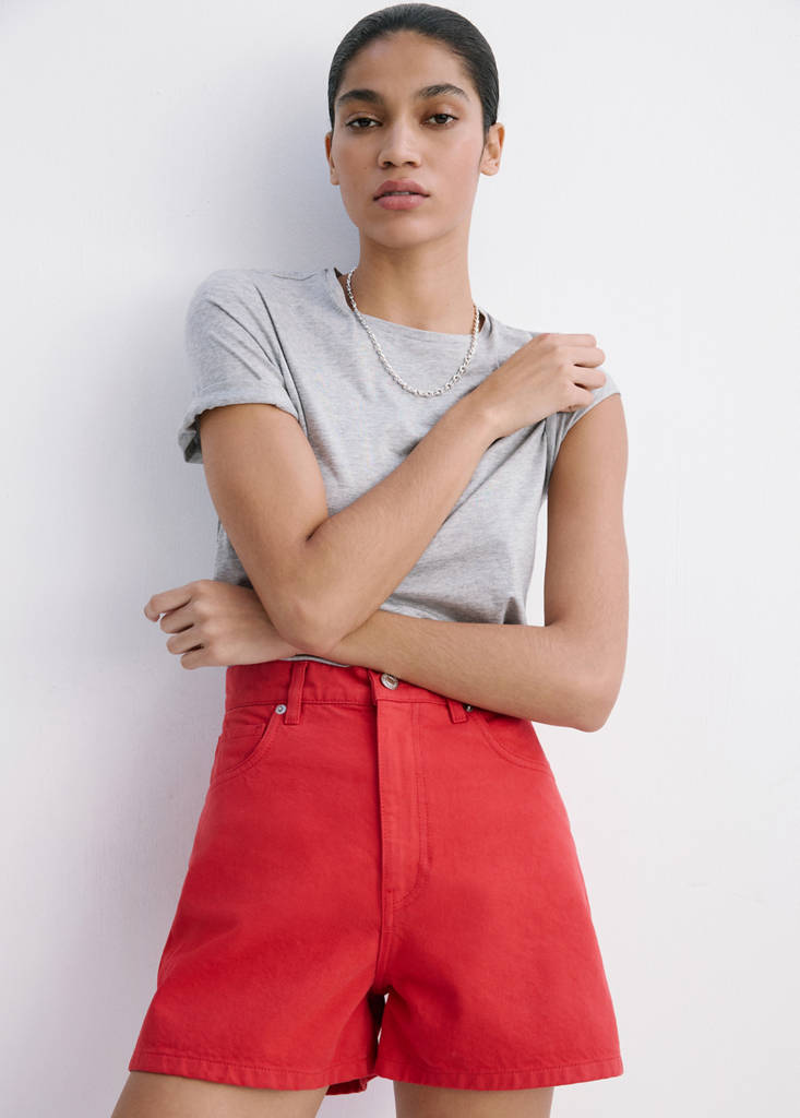 High-rise denim shorts — Red