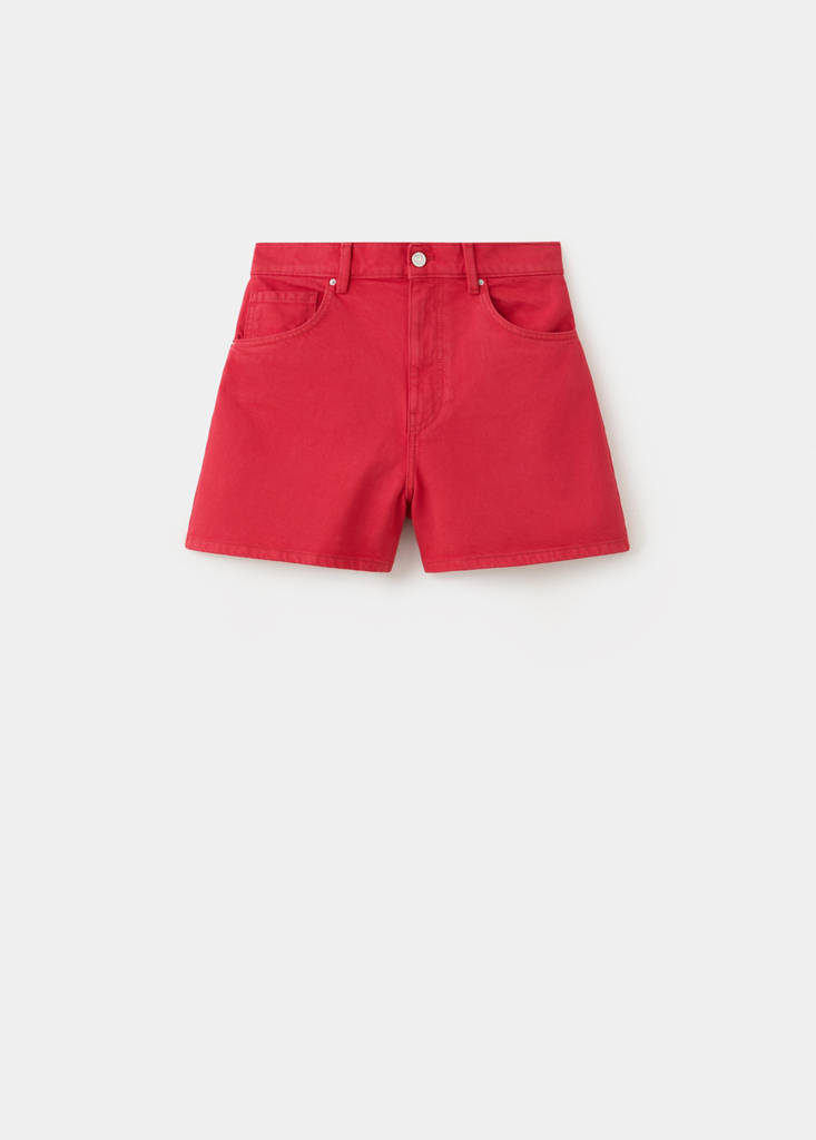 High-rise denim shorts — Red