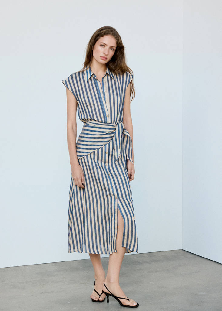 Striped scarf shirt dress — Blue