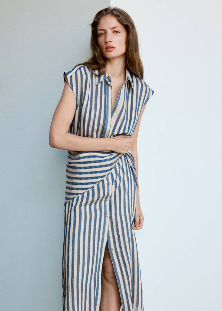 Striped scarf shirt dress — Blue