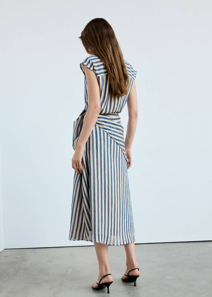 Striped scarf shirt dress — Blue