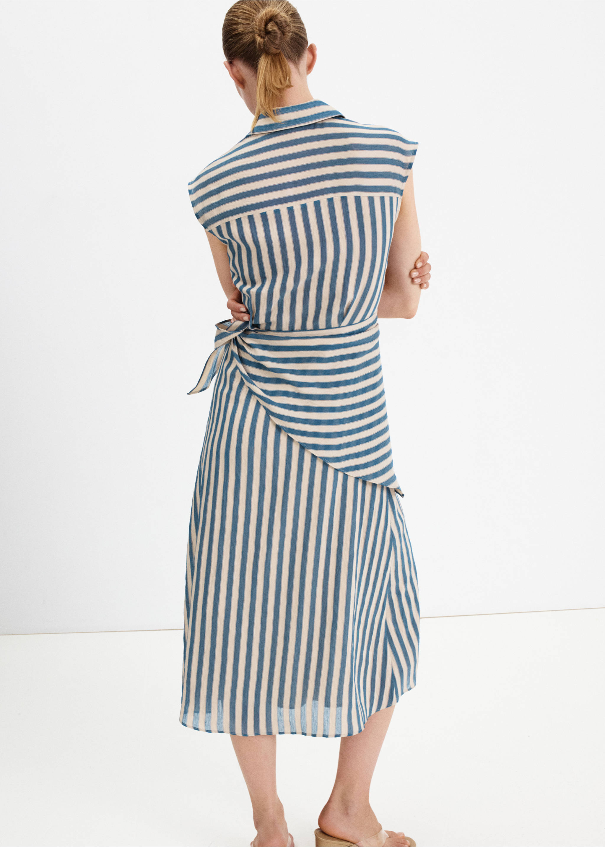 Striped scarf shirt dress - Reverse of the article, Blue. Ref: 37062555-00.