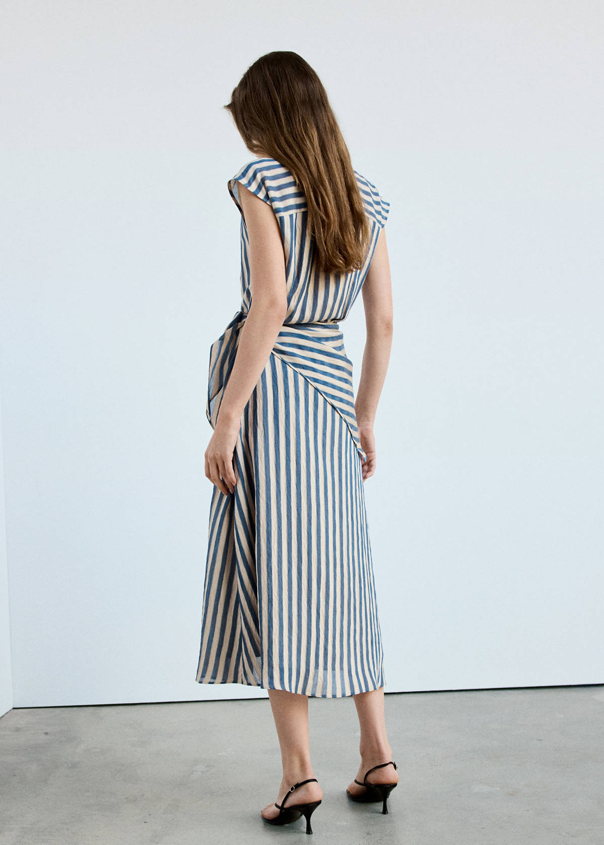 Striped scarf shirt dress — Blue