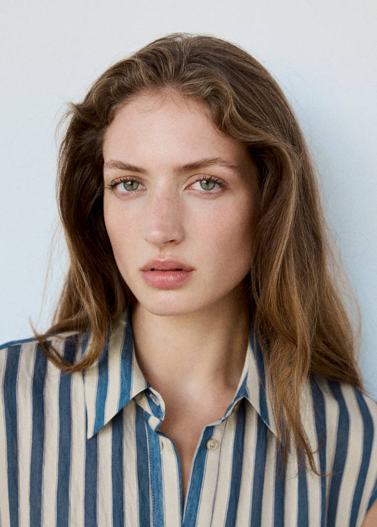 Striped scarf shirt dress — Blue