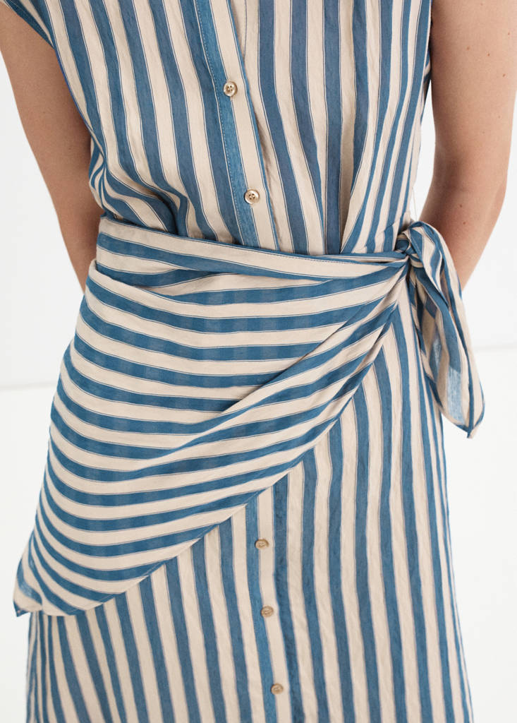 Striped scarf shirt dress — Blue