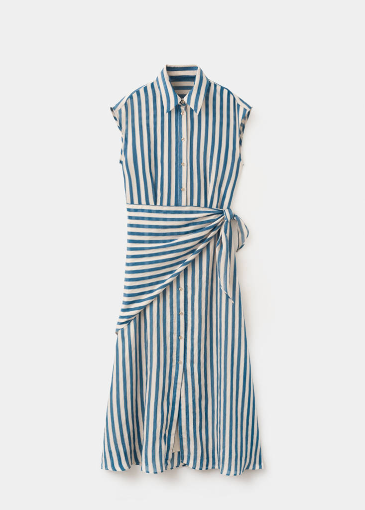 Striped scarf shirt dress — Blue
