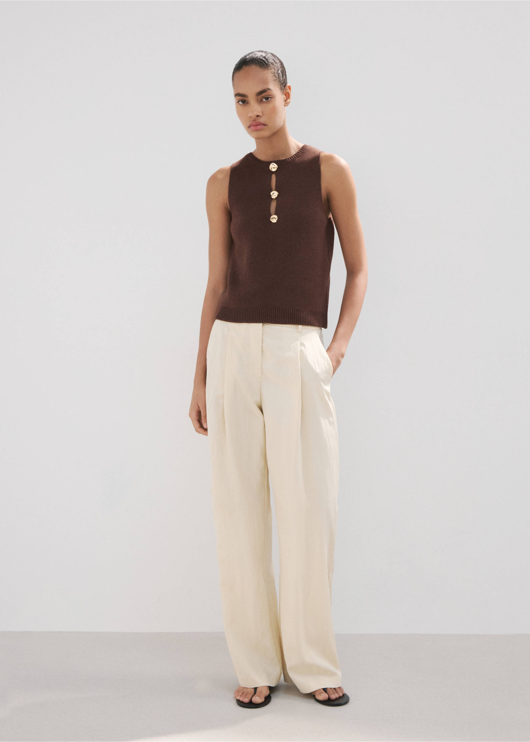 Top with beaded detailing - General plane, Brown. Ref: 37062557-00.