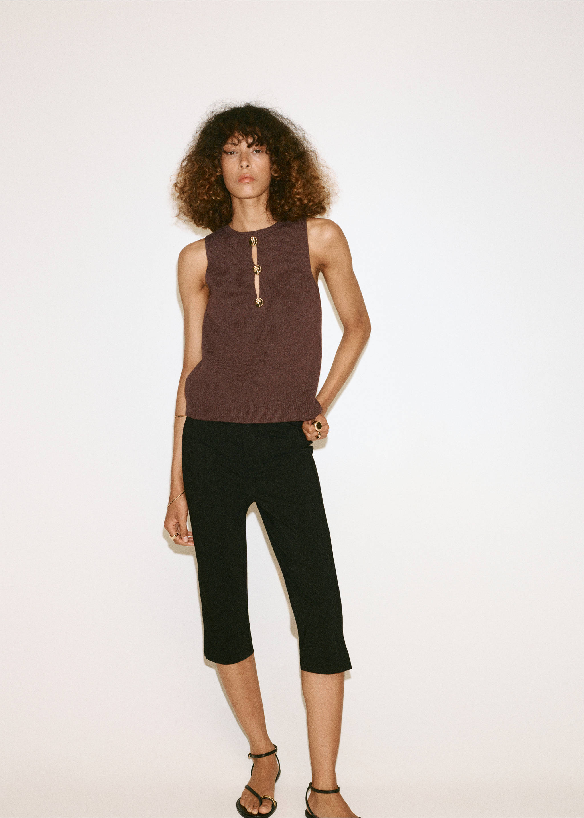Beaded detail knitted top - General plane, Brown. Ref: 37062557-01.