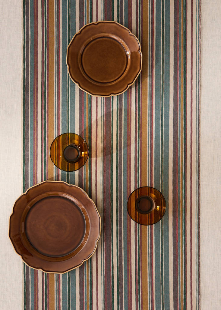 Cotton striped table runner with fringe
