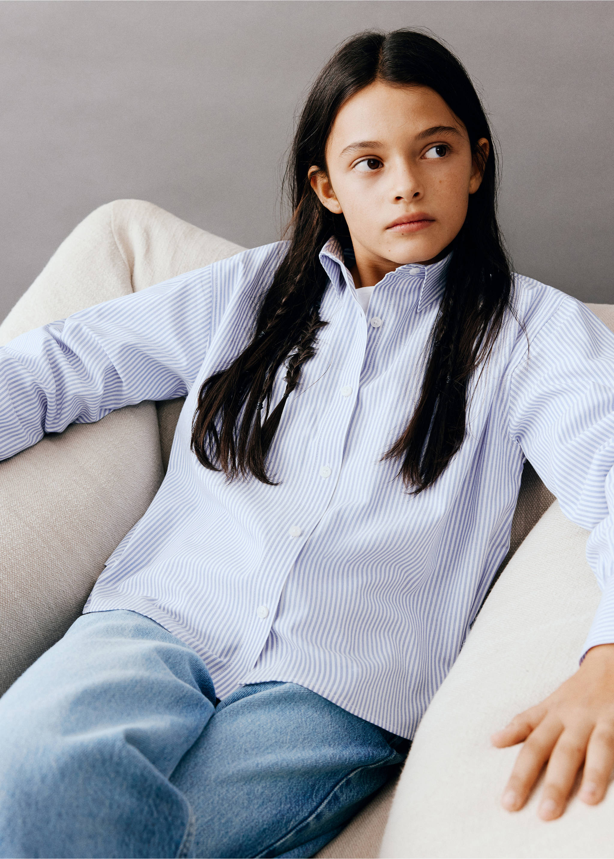 Cotton shirt with a shirt collar - Medium plane, Blue. Ref: 37062889-00.