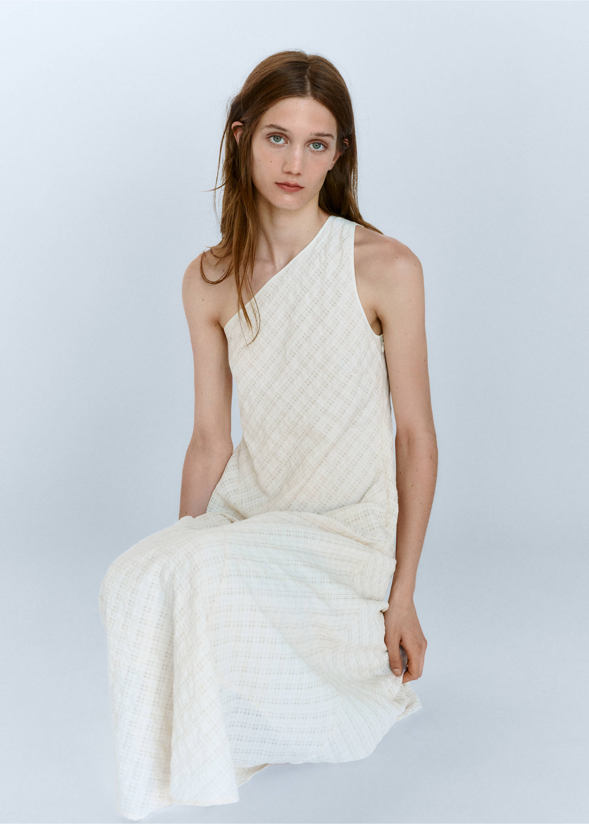 Robe asymétrique évasée - Détail de l'article 1, Écru. Ref: 37062891-00.