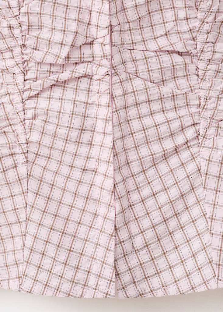 V-neck checked blouse — Pastel Pink