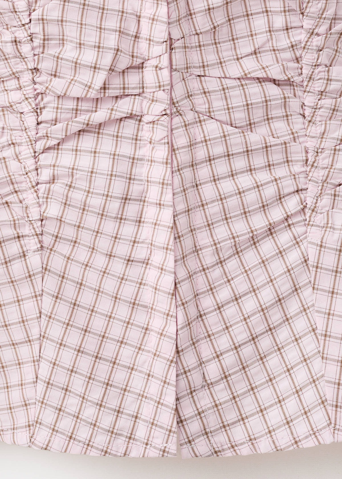 V-neck checked blouse — Pastel Pink