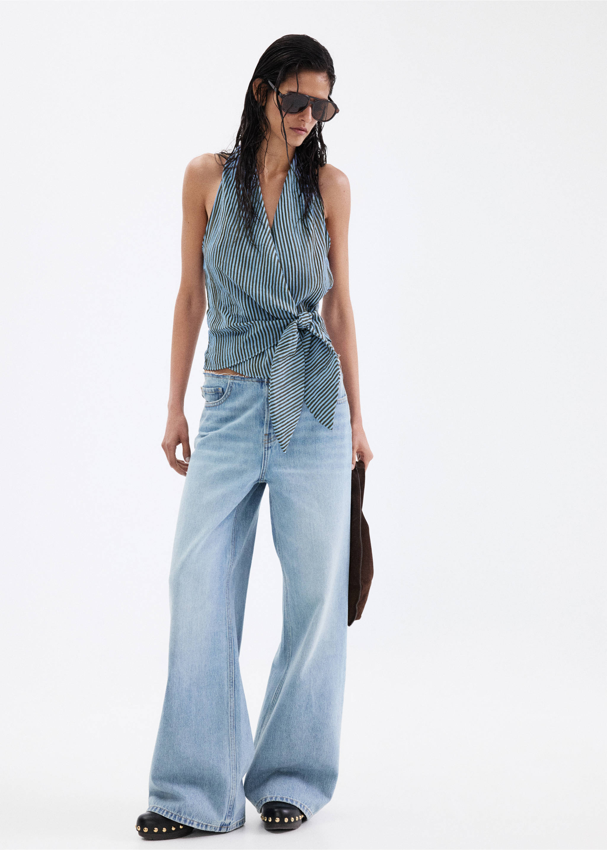 Cross-front striped blouse - General plane, Blue. Ref: 37062894-00.