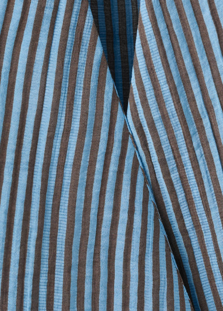 Striped wrap blouse with tie — Blue