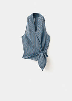 Striped wrap blouse with tie — Blue 5