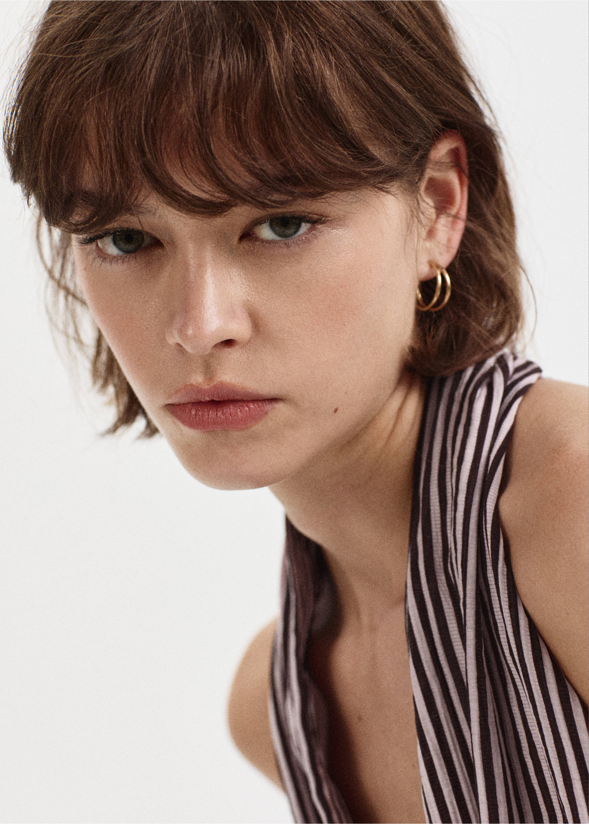 Cross-front striped blouse - Details of the article 1, Maroon. Ref: 37062894-00.