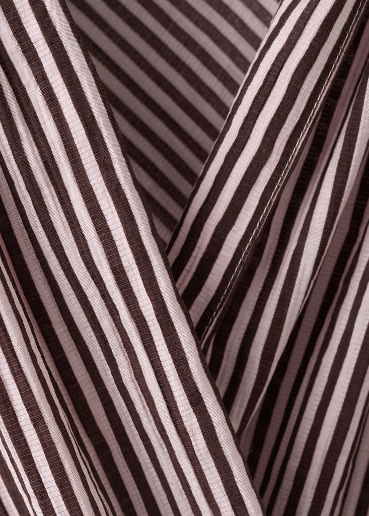 Striped wrap blouse with tie — Maroon