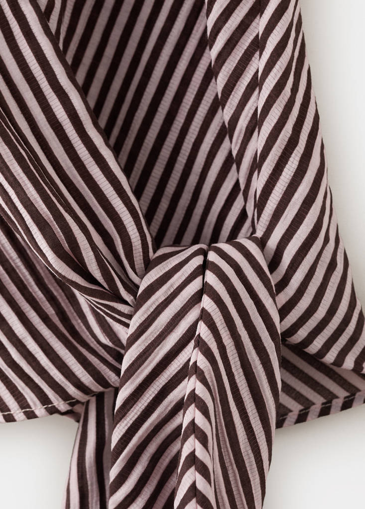 Striped wrap blouse with tie — Maroon