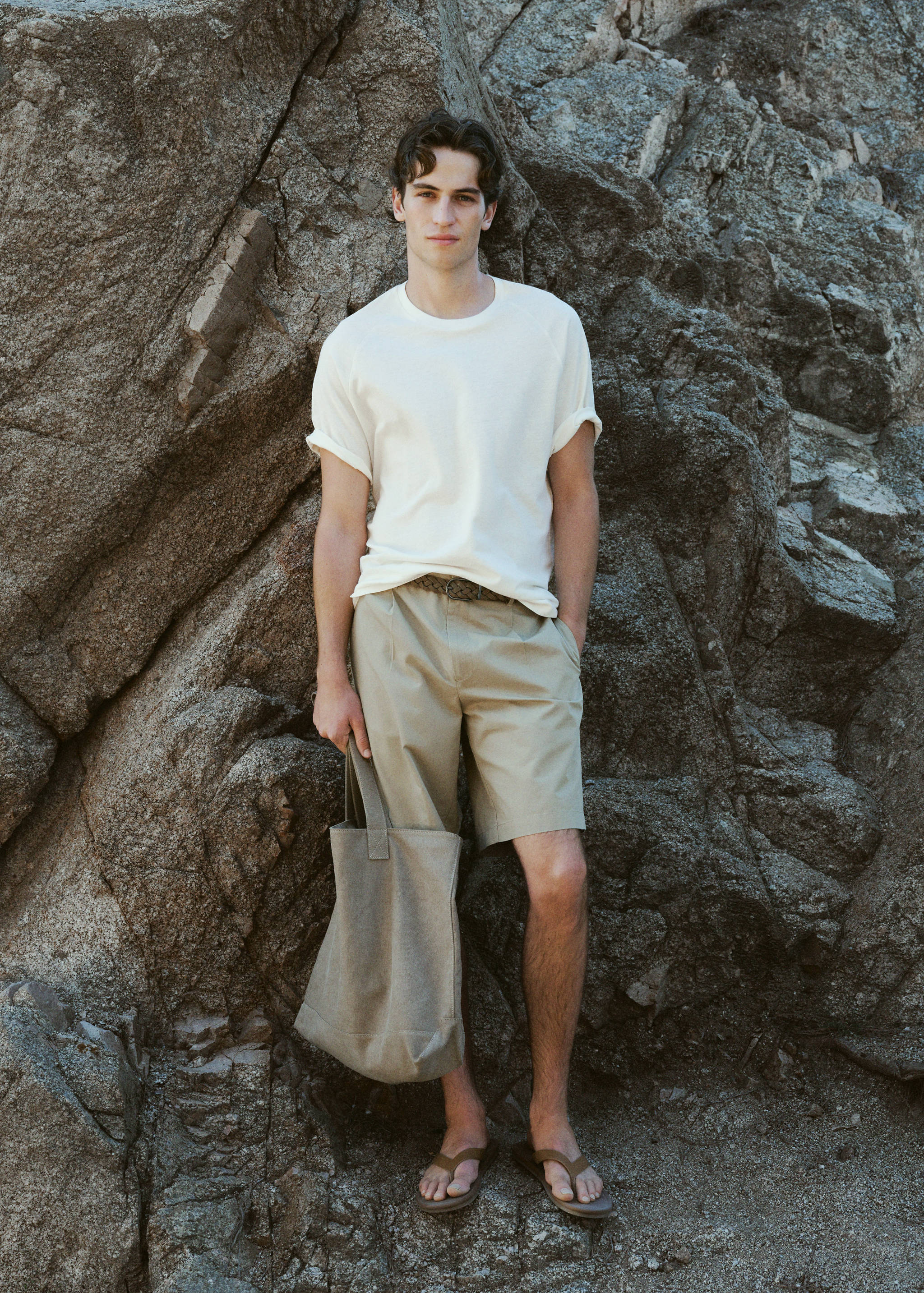 Relaxed fit cotton-linen blend T-shirt - Details of the article 5, Off White. Ref: 37062898-00.