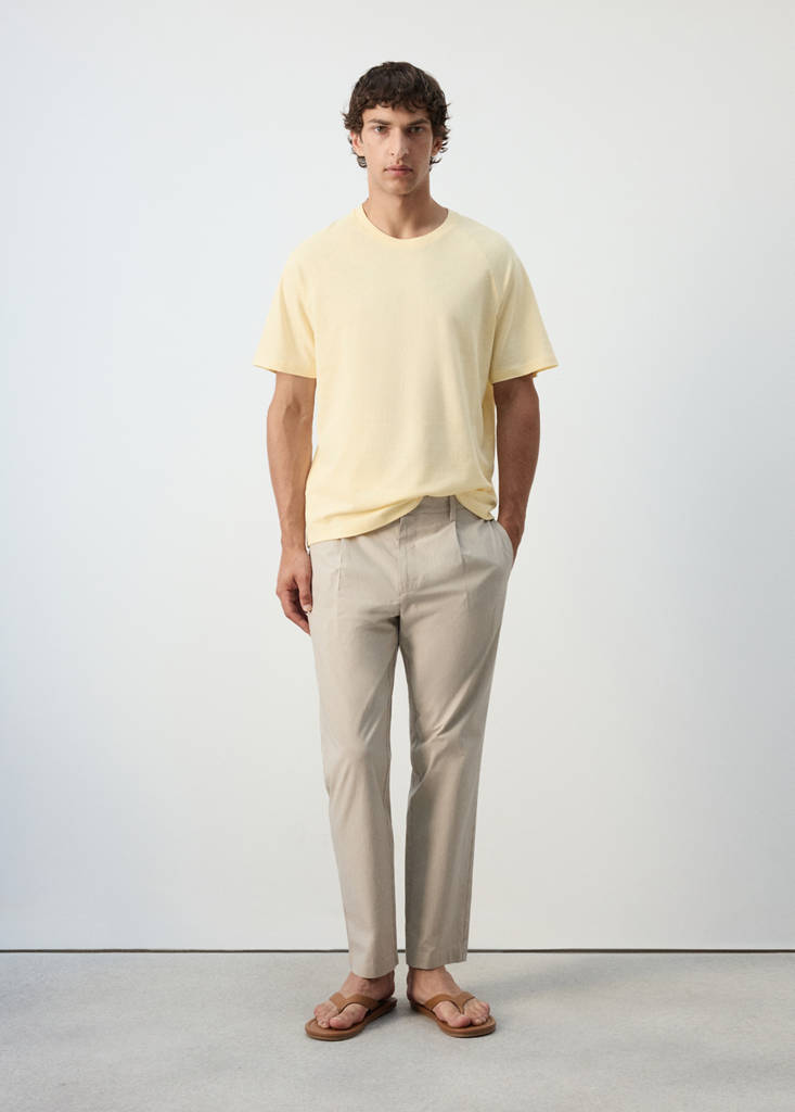 Relaxed fit cotton-linen blend T-shirt — Pastel Yellow
