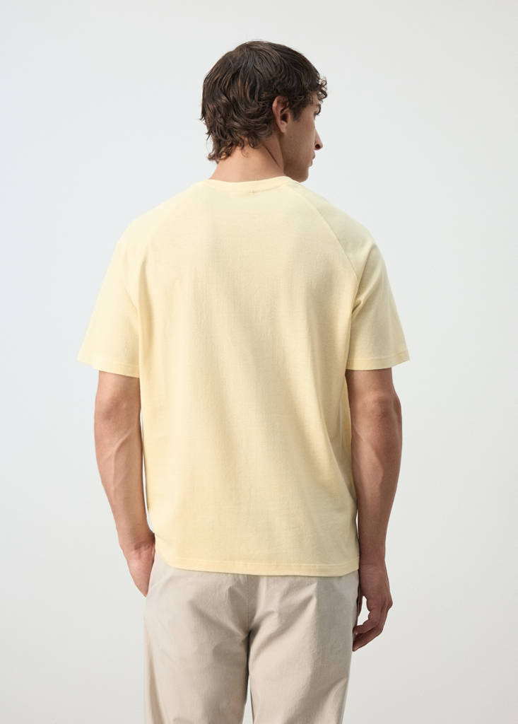 Relaxed fit cotton-linen blend T-shirt — Pastel Yellow