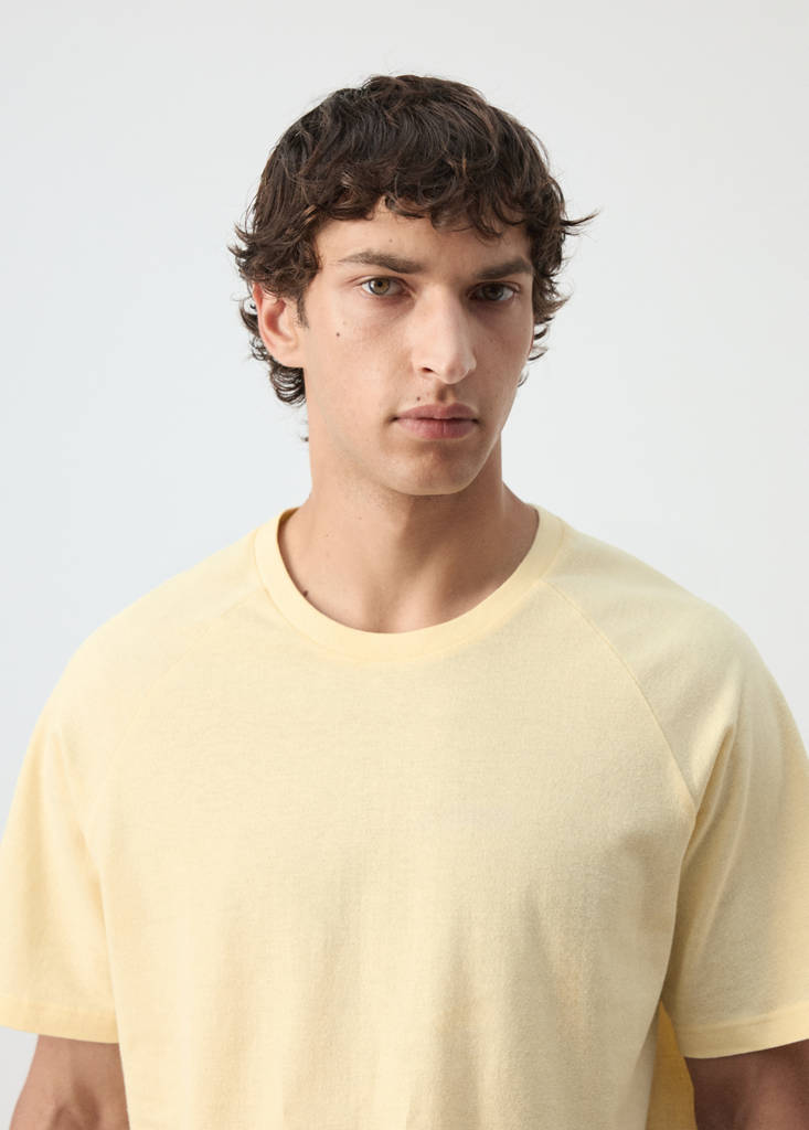 Relaxed fit cotton-linen blend T-shirt — Pastel Yellow